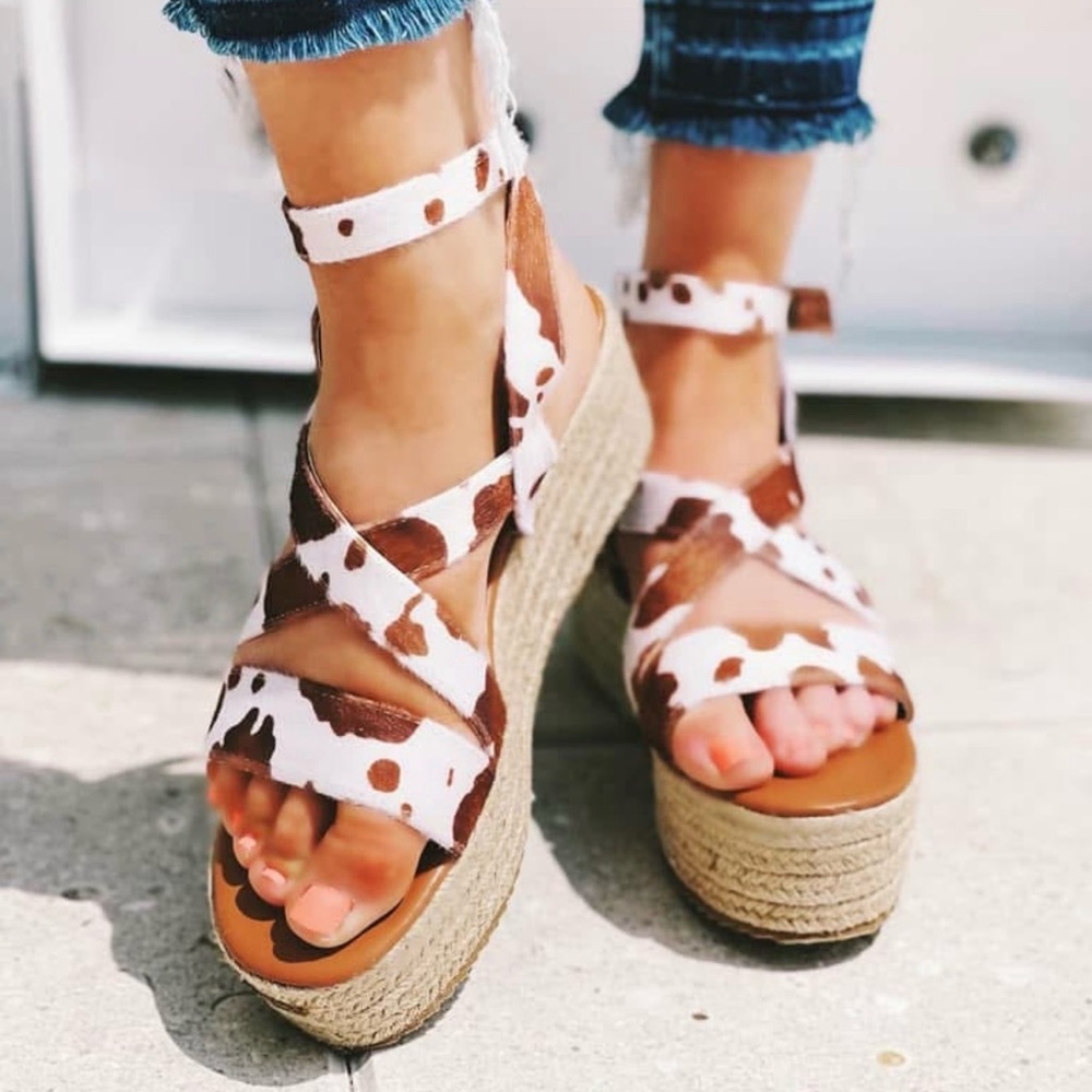 Cow Print Platform Sandals